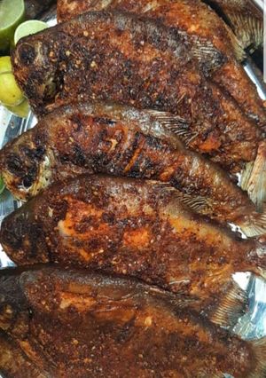 A picture of Charcoal grilled tilapia fish.