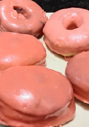 A picture of Strawberry chocolate donuts.