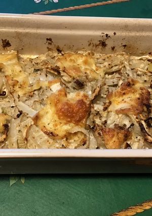 Une photo de Gratin de fenouils, sauce crème au bouillon de chapon et mozzarella