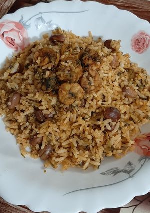 عکسی از دستور لوبیاچیتی پلو با میگو🦐
