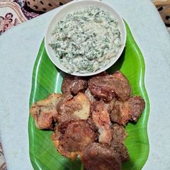 Smashed baby potatoes with Pudina dip A picture of Smashed baby potatoes with Pudina dip.
