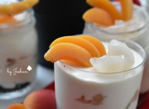 Foto resep NO BAKE Apricot 🍑Rambutan Cheesecake