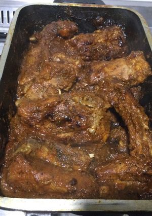 A picture of Pork Ribs in Peach Sauce.