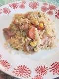 Paella de pavo y champiñones