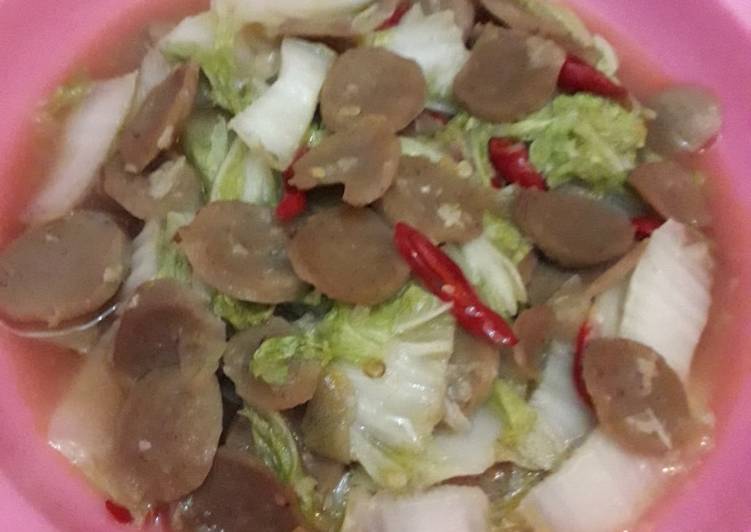 Resep Sawi putih + baso tumis saus tiram, Enak Banget
