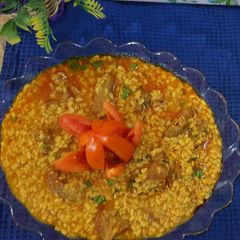 A picture of Mutton with dal mash.