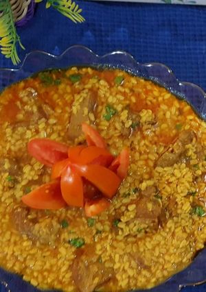 A picture of Mutton with dal mash.