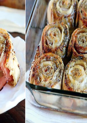 A picture of Hot Ham & Cheese Party Rolls.
