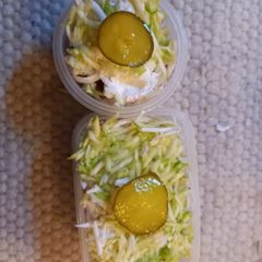 A picture of "Zucchini and Pickles" vegan salad.