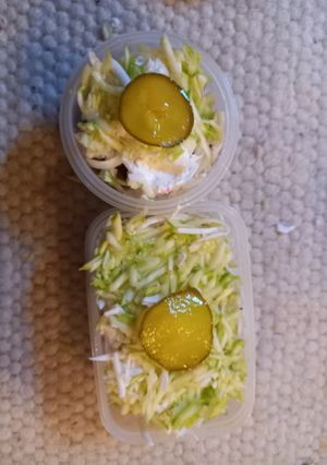 A picture of "Zucchini and Pickles" vegan salad.