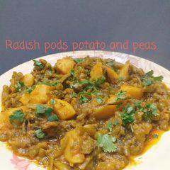 Radish pods potato and peas A picture of Radish pods potato and peas.