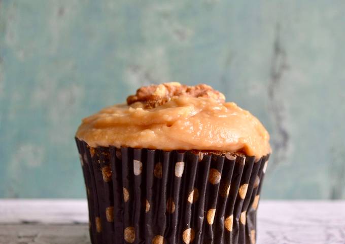 coffee walnut cupcakes with caramel icing recipe main photo