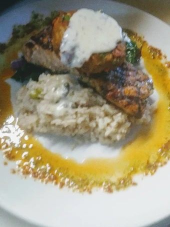 Easy Steps to Make Recipe Grilled Salmon Parm Rice Swiss Chard w/Crab Cake and Dill Butter that is  Makes Drooling, Really Delicious}