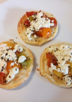 A picture of Feta and rainbow tomato tartlet.