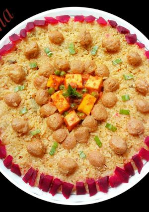 A picture of Soya Biryani in pressure cooker.