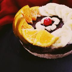 A picture of Mix fruit caramalized carrot cake.