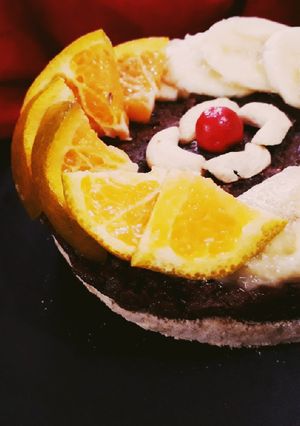 A picture of Mix fruit caramalized carrot cake.