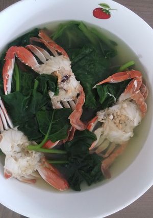 Hình của món Rau mồng tơi nấu ghẹ.