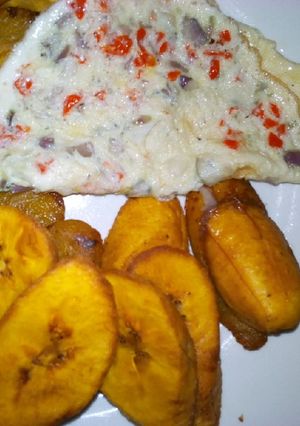 A picture of Plantain with fried egg.