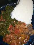 Ugali, beef stew and kales+ spinach