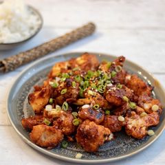 A picture of Sticky glaze cauliflower with guchujang spicy sauce 🌶.