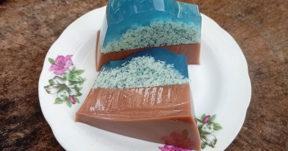 Puding Lumut Bunga Telang Cokelat