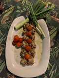 Champiñones con relleno de kibbeh y tomates confitados