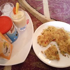 A picture of Indomie pizza with milk shake mixture.