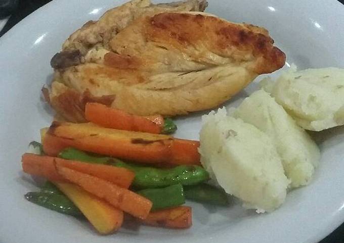 Bagaimana Membuat Ayam panggang happycall dengan mashed potato dan sayur, Menggugah Selera