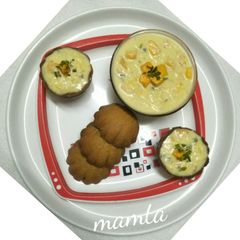 Mango Rabri in mango tart shell A picture of Mango Rabri in mango tart shell.