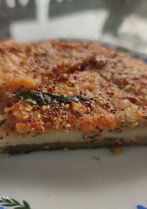 A picture of Spicy Tricolour Sandwich Dhokla.