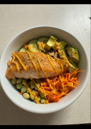 A picture of Salmon Sushi Rice Bowl.