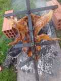 Asado a la cruz de pollo y chori de puro cerdo al gancho
