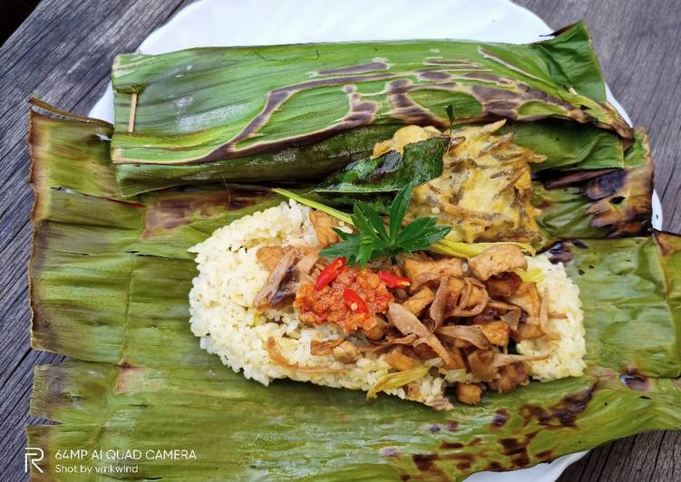 Nasi bakar tempe jamur ala anak kost