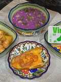 Cơm nhà với tôm và canh khoai mỡ