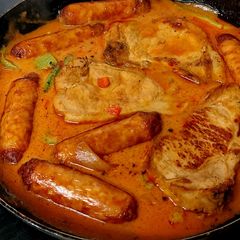 A picture of My One Pan Chilli Pork chops and pork sausage 🤩.