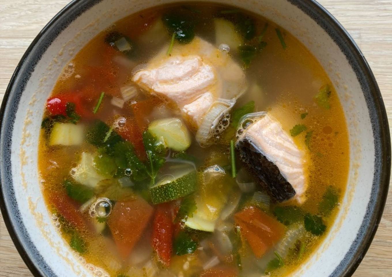Salmon Soup with Fresh Vegetables 🐟 🌱