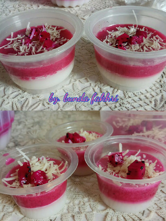 Bagaimana Membuat Puding buah naga lapis susu Rumahan