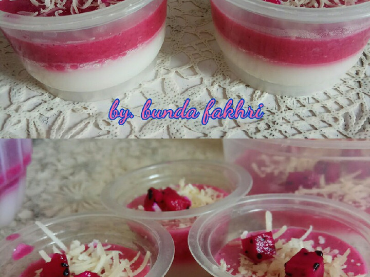 Bagaimana Membuat Puding buah naga lapis susu Rumahan