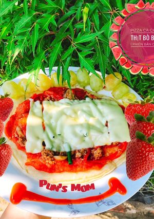 Hình của món Pizza cà chua thịt bò bằm(phiên bản chảo).