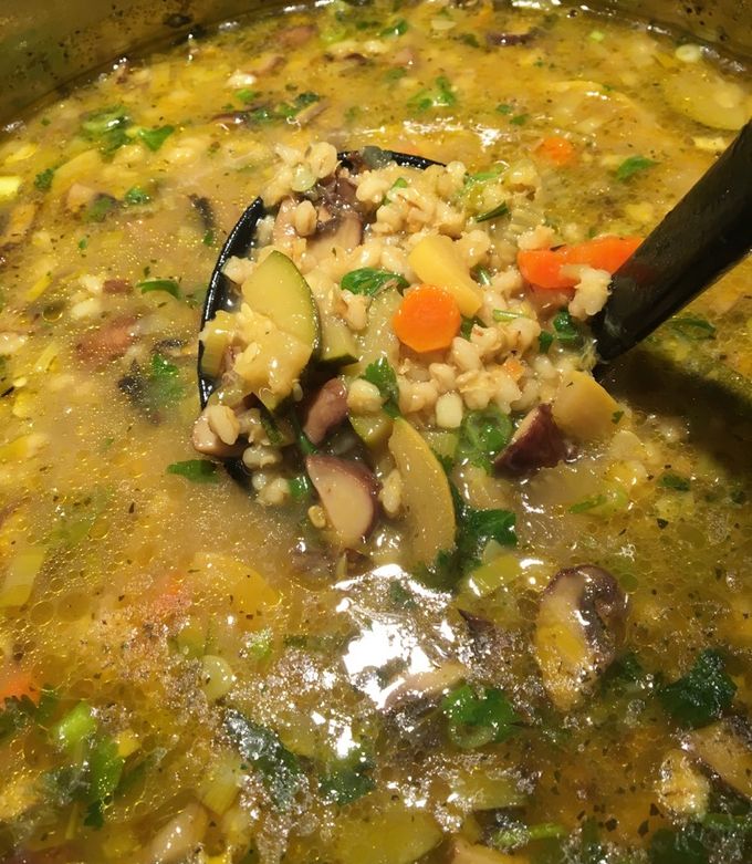 A picture of Mushroom barley soul soup.