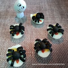 A picture of Halloween spooky spider deviled eggs.
