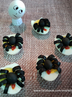 A picture of Halloween spooky spider deviled eggs.