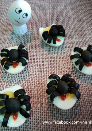 A picture of Halloween spooky spider deviled eggs.