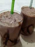 Cold coffee with chocolate syrup