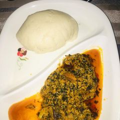 A picture of Tuwo semo and egusi soup.