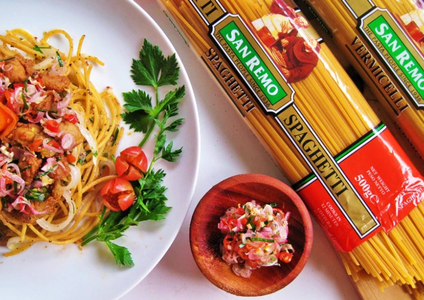 Spaghetti Chicken Popcorn Sambal Matah