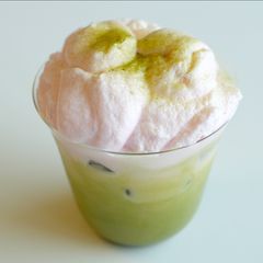 A picture of Strawberry Cream Matcha Latte 🍓☁️🍃 | Cozy Cafe Drink Recipe.