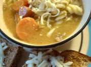 A picture of cheesy potato mushroom soup