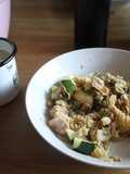 Ensalada de pasta y frutos marinos, pre y también fabricados y sopa de espárragos